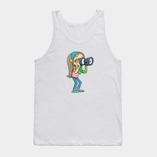 girl with a scarf in her hair looks carefully into the distance with binoculars Tank Top